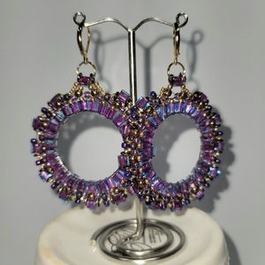 HandBeaded Purple Magenta Hoops